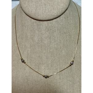 Vintage Aurafin 14k Yellow & White Gold Station Necklace Estate Jewelry